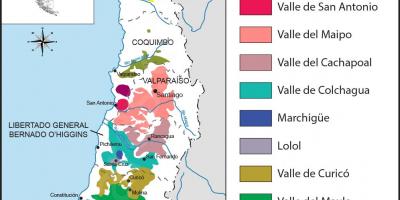 Карта на Чиле вински региони 