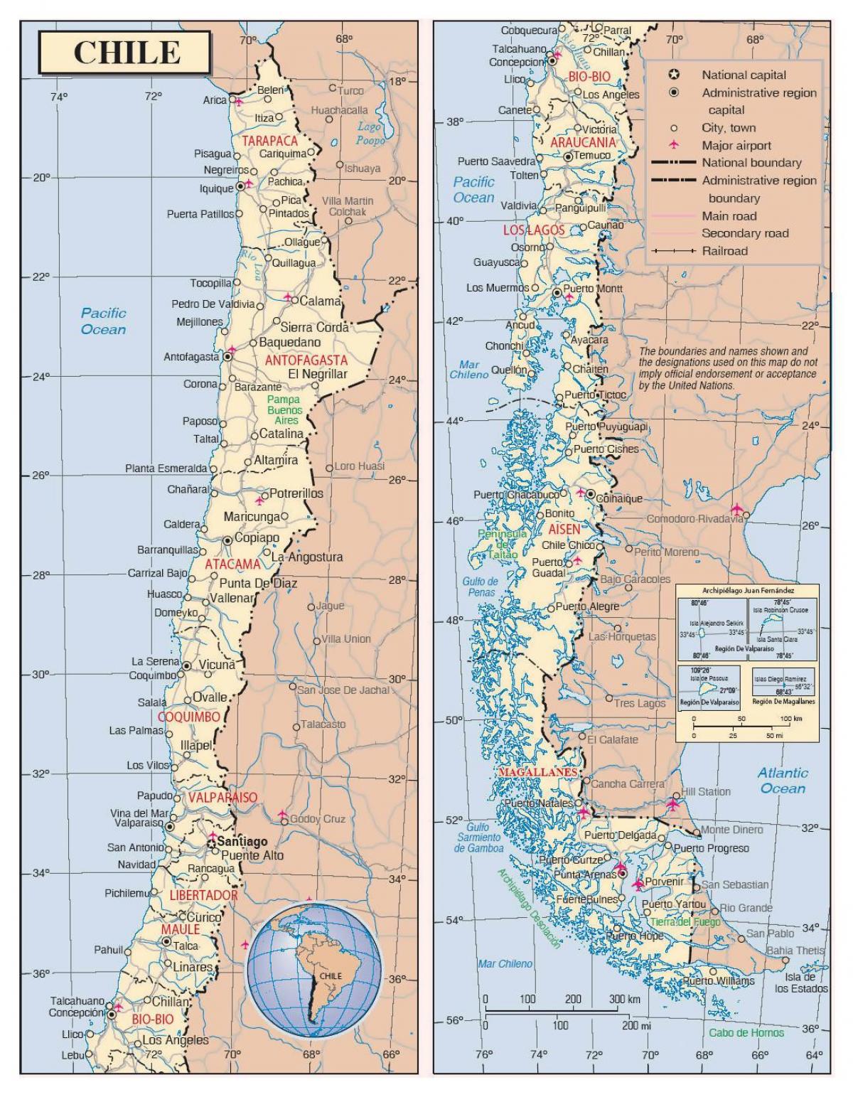 карта на Чиле со градови